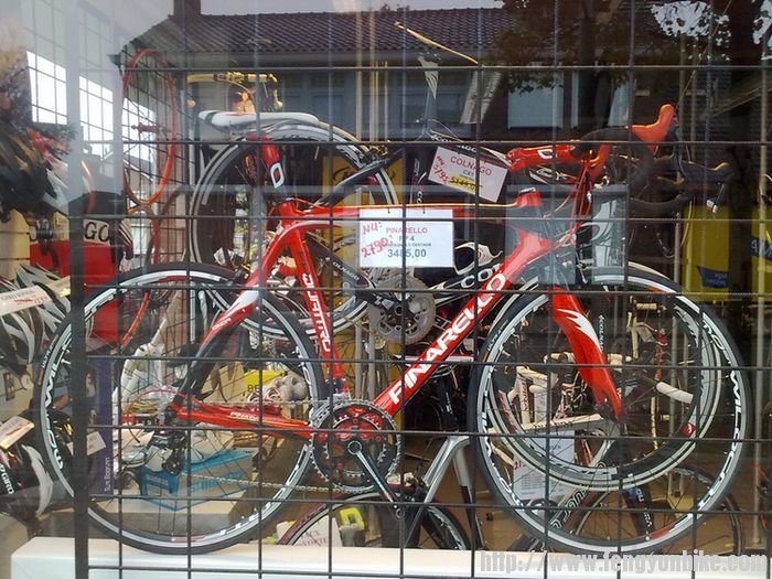 荷兰路边的自行车店-橱窗里面的PINARELLO