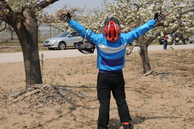 梨花前张开双臂深吸一口气！