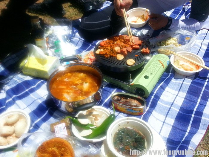 烤蘑菇和午餐肉，凤尾鱼，酱沾黄瓜，姜醋松花蛋，羊肉时蔬汤。。。鄙视我们吧。。。我只想说，腐败无罪！！ ...