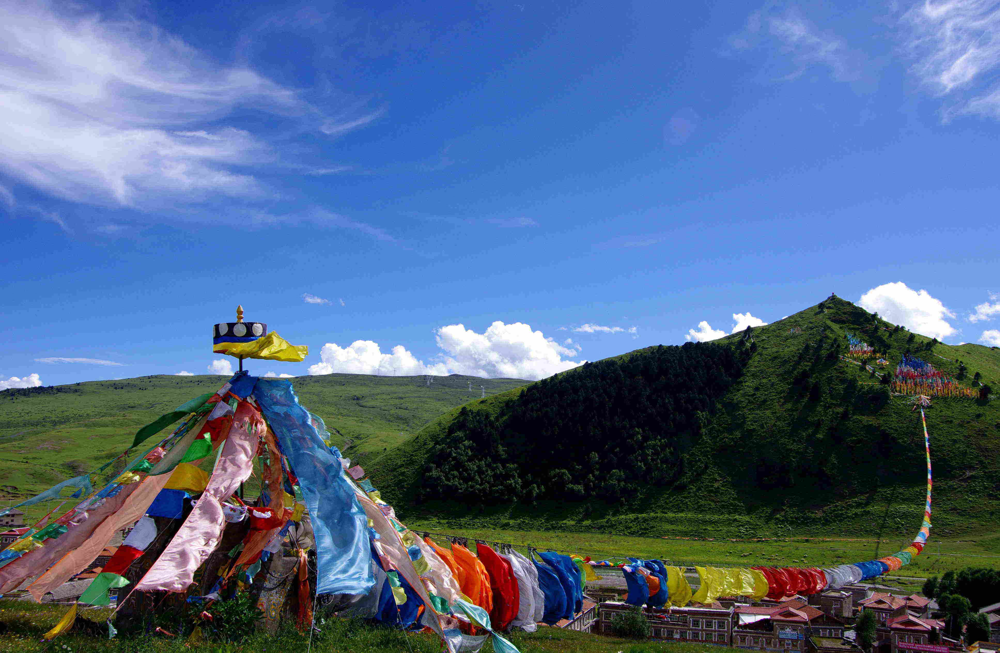 新都桥塔公草原上拍摄的五彩旗