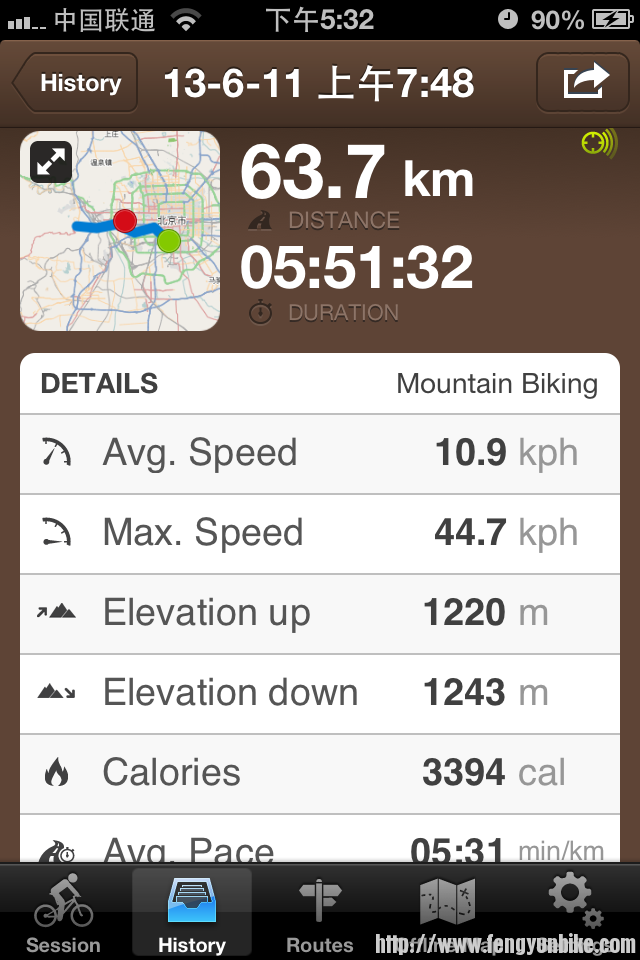 骑行软件记录（回程后20公里没记录）