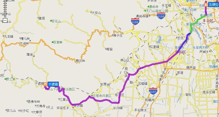 行驶路线！没办法只能搜索到十度得！不过到野三坡不远了！