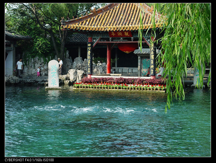 水很绿很清，偏蓝，看起来很好喝的样子