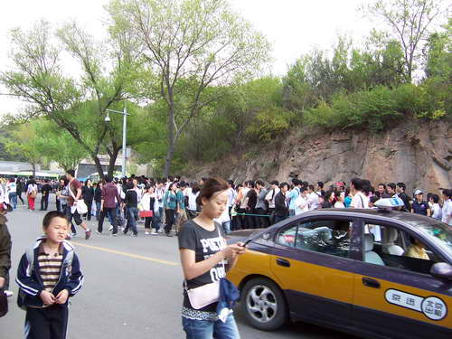 919等车的乘客排队望不到头